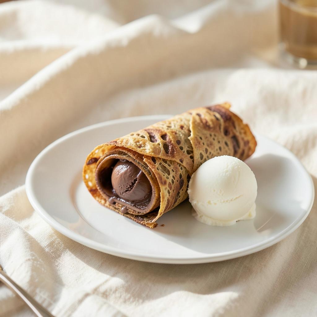 Crepe Recheado de Chocolate com Gelado